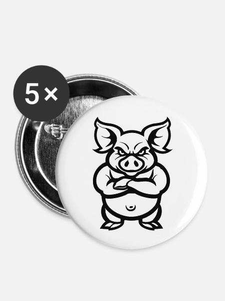 pig animal - Buttons klein 25 mm (5er Pack) - Weiß