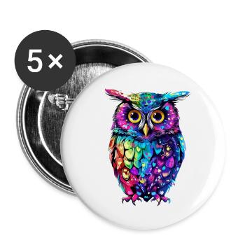 Niedliche Eule Kawaii Maskottchen - Buttons klein 25 mm (5er Pack) - Weiß - Vorne