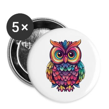 Niedliche Eule Kawaii Maskottchen - Buttons klein 25 mm (5er Pack) - Weiß - Vorne
