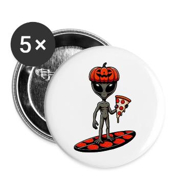 Halloween Alien Surfer Pizza Pizzaliebhaber Lustig - Buttons klein 25 mm (5er Pack) - Weiß - Vorne