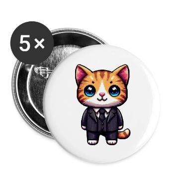 Pixel-Art-Katze - Buttons klein 25 mm (5er Pack) - Weiß - Vorne