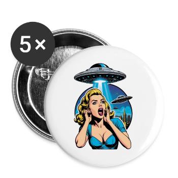 A beautiful woman is terrified of UFO invasion. - Buttons small 1''/25 mm (5-pack) - white - Front