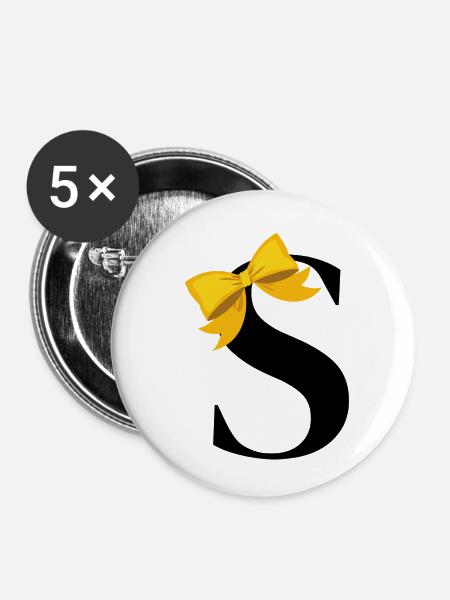 Buchstabe s gelbe Schleife - Buttons klein 25 mm (5er Pack) - Weiß