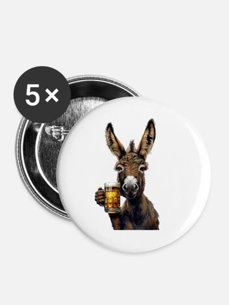 Esel - Buttons klein 25 mm (5er Pack) - Weiß