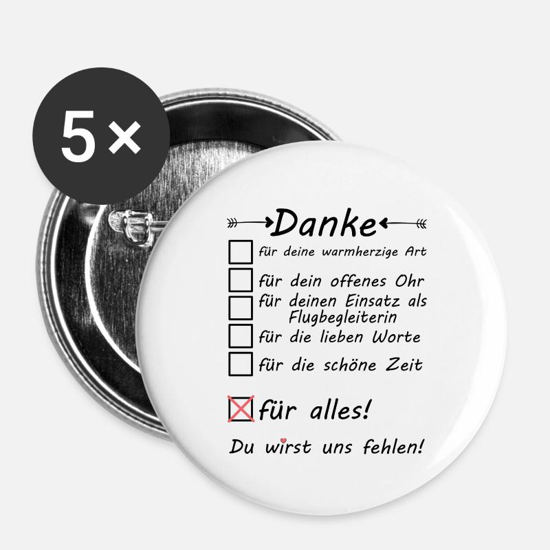 Flugbegleiterin Abschiedsgeschenk Rente Ruhestand - Buttons klein 25 mm (5er Pack) - Weiß