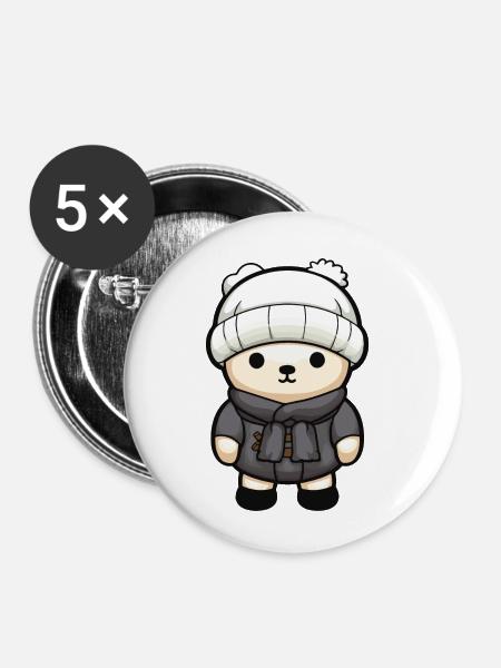 Eisbär Winter Bär Comic Niedlich - Buttons klein 25 mm (5er Pack) - Weiß