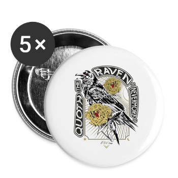 Rabe und Pfingstrosen - Handgezeichnet - Lesen - Buttons klein 25 mm (5er Pack) - Weiß - Vorne