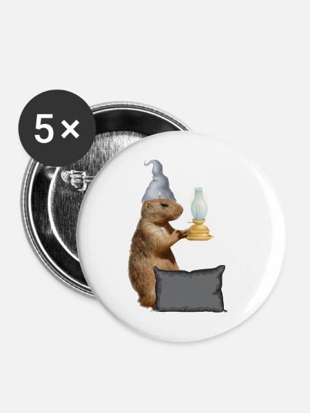 Eichhörnchen mit Lampe und Kissen - Buttons klein 25 mm (5er Pack) - Weiß