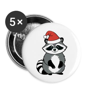 Waschbär Weihnachten Wasserfarben - Buttons klein 25 mm (5er Pack) - Weiß - Vorne