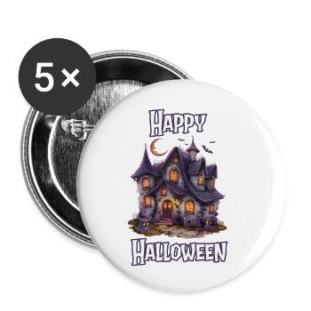 Halloween – Happy Halloween Spooky Haunted House - Buttons small 1''/25 mm (5-pack) - white - Front