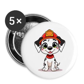 Happy Firefighter Dog in Red Helmet - Buttons small 1''/25 mm (5-pack) - white - Front