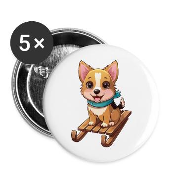 Funny dog with sled - Buttons small 1''/25 mm (5-pack) - white - Front