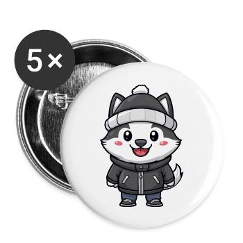 Husky Dog Winter - Buttons small 1''/25 mm (5-pack) - white - Front