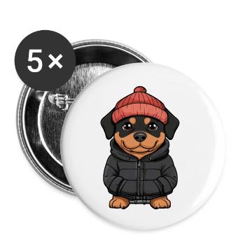 Rottweiler Hund Winter - Buttons klein 25 mm (5er Pack) - Weiß - Vorne