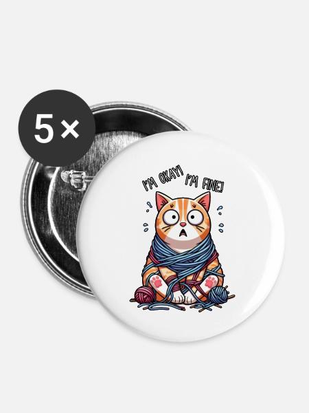 Okayste Katze - Buttons klein 25 mm (5er Pack) - Weiß