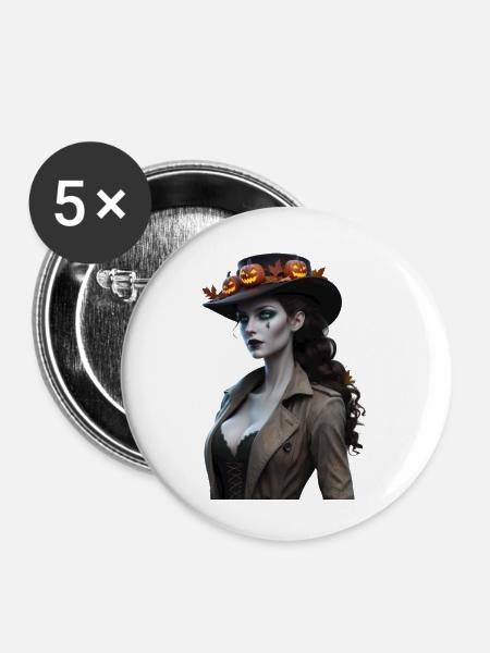 Halloween-Hexe - Der Hirsch-Stalker - Buttons klein 25 mm (5er Pack) - Weiß