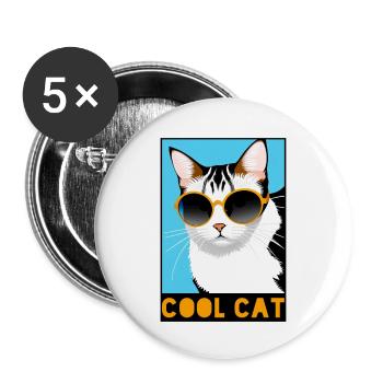 Fun Cool Cat - Stylish Feline Meme - Buttons small 1''/25 mm (5-pack) - white - Front