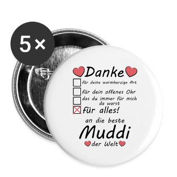 Beste Muddi der Welt Danke sagen Muttertag - Buttons klein 25 mm (5er Pack) - Weiß - Vorne