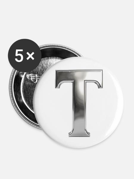 Chrome ,, T " Metallic - Buttons klein 25 mm (5er Pack) - Weiß