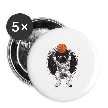 Astronaute jouant au basket-ball dans l’espace - Design amusant - Lot de 5 petits badges (25 mm) - blanc - Devant