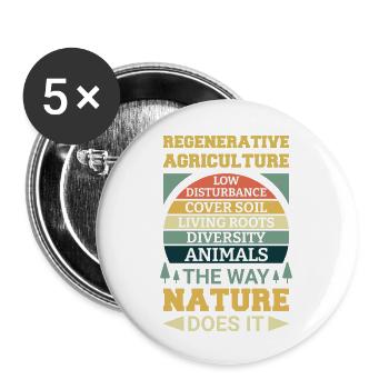 Regenerative Landwirtschaft - mit 5 Punkten - Buttons klein 25 mm (5er Pack) - Weiß - Vorne