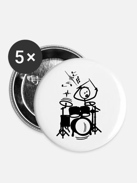Stickmen-Trommler - Buttons klein 25 mm (5er Pack) - Weiß