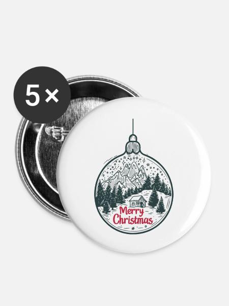 SPREAD Frohe Weihnachtskugel - Buttons klein 25 mm (5er Pack) - Weiß