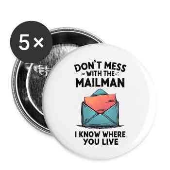 Drôle de dicton pour les facteurs - Lot de 5 petits badges (25 mm) - blanc - Devant