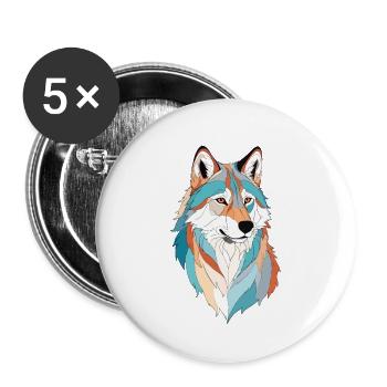 Wolf Vektor Kunst mit lebendiger Farbe Illustration - Buttons klein 25 mm (5er Pack) - Weiß - Vorne