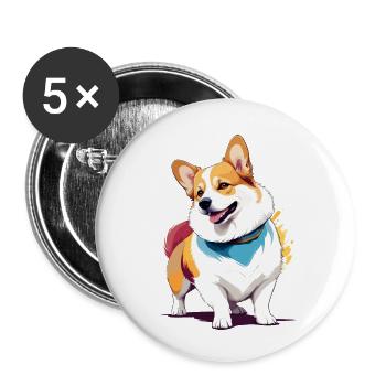 Corgi Vektor Kunst mit lebendiger Farbillustration - Buttons klein 25 mm (5er Pack) - Weiß - Vorne