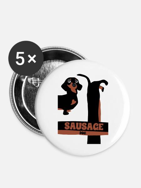 Mega Wurst Hund - Buttons klein 25 mm (5er Pack) - Weiß