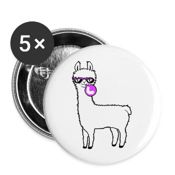 Lama chewing-gum bulle bulle alpaga soufflant - Lot de 5 petits badges (25 mm) - blanc - Devant