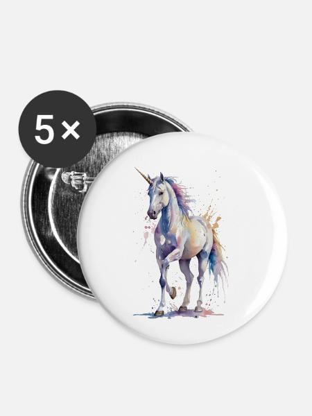 Ätherisches Einhorn - Aquarell - Buttons klein 25 mm (5er Pack) - Weiß