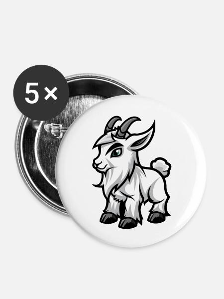Bergziege Comic - Buttons klein 25 mm (5er Pack) - Weiß