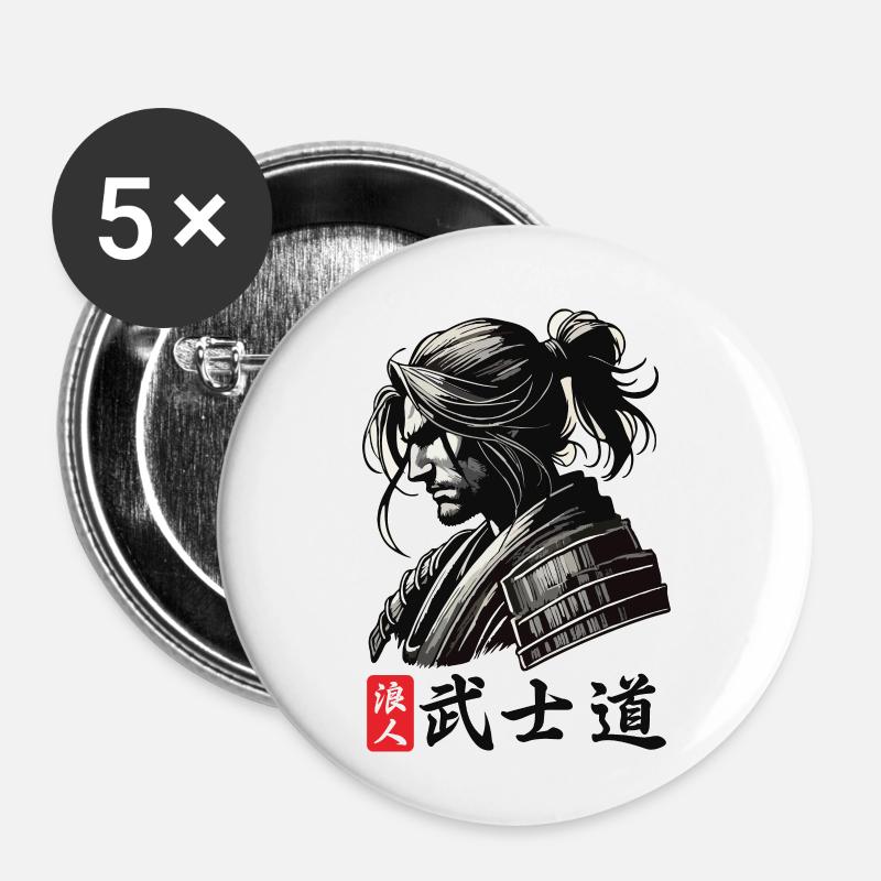 Bushido de Ronin - Lot de 5 petits badges (25 mm) - blanc