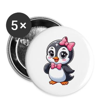 Mädchen Pinguin - Buttons klein 25 mm (5er Pack) - Weiß - Vorne