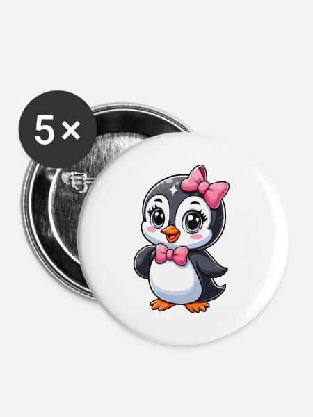 Mädchen Pinguin - Buttons klein 25 mm (5er Pack) - Weiß