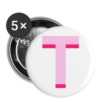 Lettre t rose pop et moderne - Lot de 5 petits badges (25 mm) - blanc - Devant