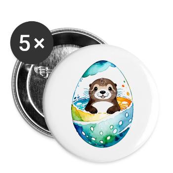 Loutre Aquarelle de Pâques - Lot de 5 petits badges (25 mm) - blanc - Devant