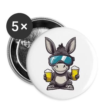 Bière après-ski Donkey - Lot de 5 petits badges (25 mm) - blanc - Devant