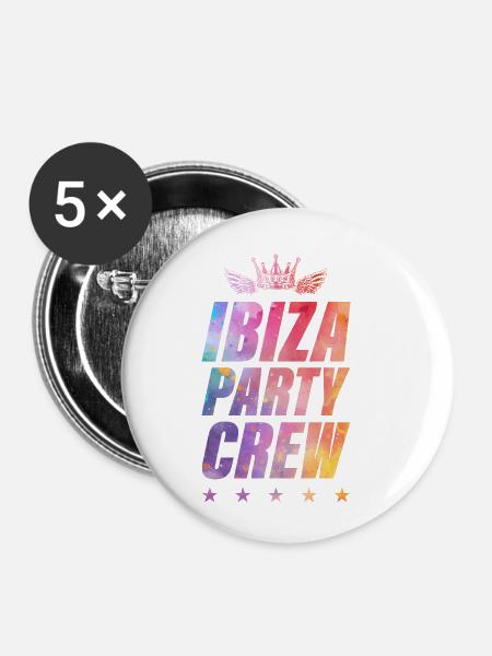 Ibiza Party Crew - Buttons klein 25 mm (5er Pack) - Weiß