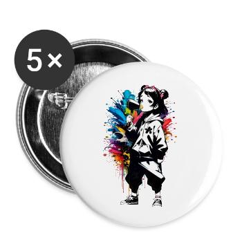 Street Art Fille 23247 - Lot de 5 petits badges (25 mm) - blanc - Devant
