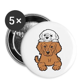 2 Welpen Hunde Liegen Aufeinander Zwei Freunde Duo - Buttons klein 25 mm (5er Pack) - Weiß - Vorne