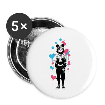 Street Art Fille 23252 - Lot de 5 petits badges (25 mm) - blanc - Devant