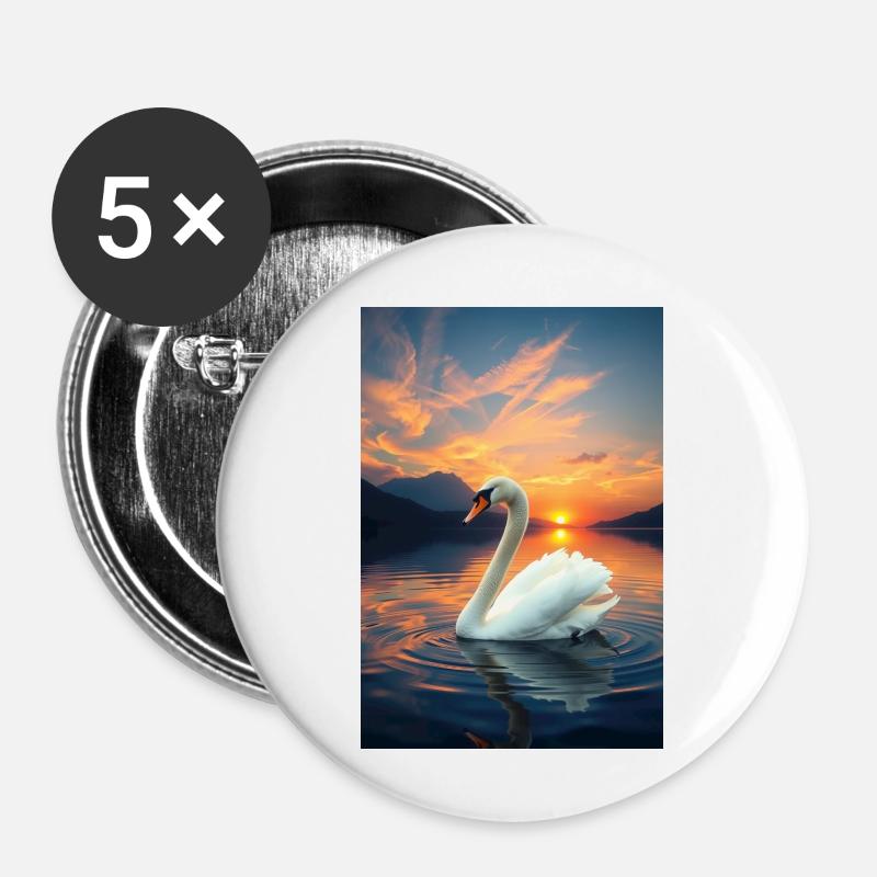 Schwanen Stil - Buttons klein 25 mm (5er Pack) - Weiß