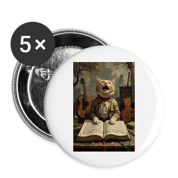 singing cat - Buttons small 1''/25 mm (5-pack) - white - Front