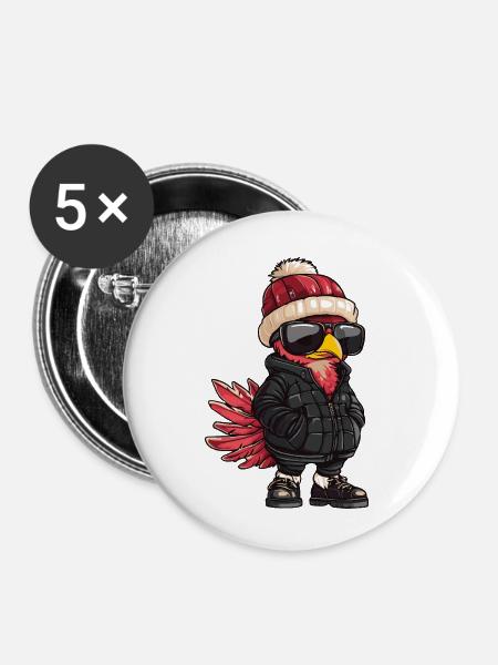 Truthahn Cool Comic - Buttons klein 25 mm (5er Pack) - Weiß