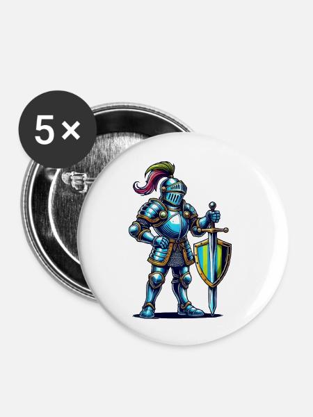 ritter comic - Buttons klein 25 mm (5er Pack) - Weiß