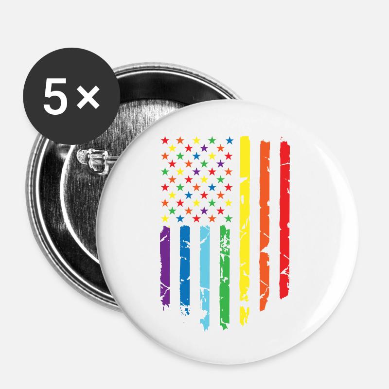 Regenbogen Flagge mit Sternenmuster - Buttons klein 25 mm (5er Pack) - Weiß