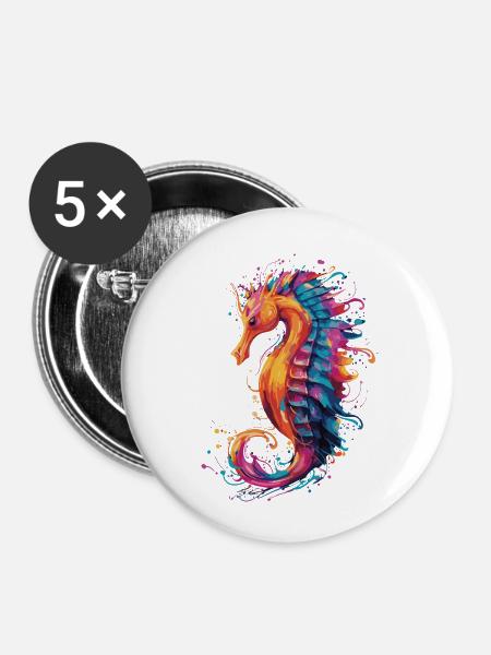 Buntes Seepferdchen - Buttons klein 25 mm (5er Pack) - Weiß